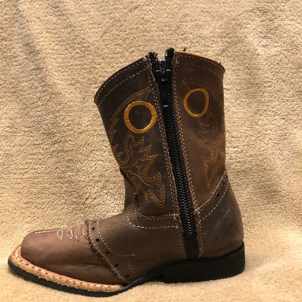 🆕 Toddler Western Square Toe Leather Cowboy Boots